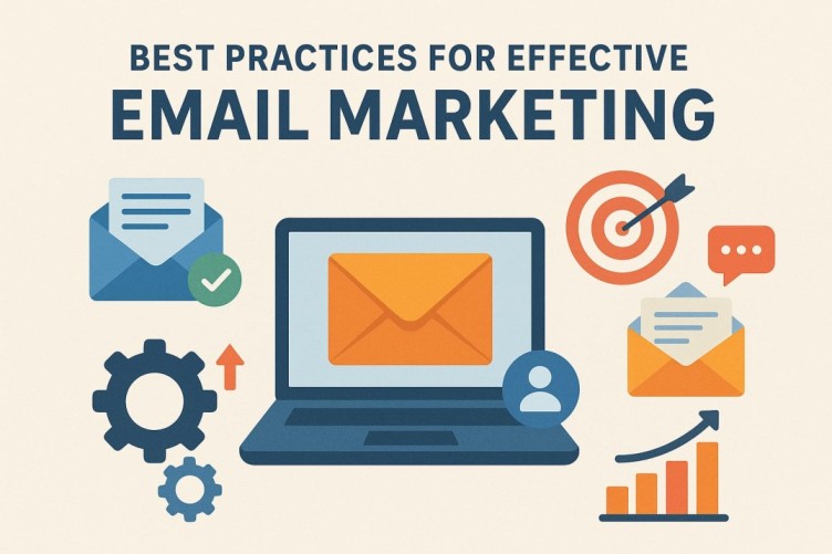 Laptop with email icons showing best practices for effective email marketing in 2025